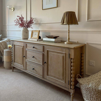 Buffet en bois de frêne massif 62,99 ", armoire de rangement multi-usage pour salon et chambre à coucher