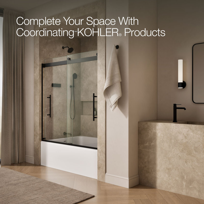 Levity Plus Less Sliding Bath Door, 61-9/16 In. H X 56-5/8 - 59-5/8 In. W, With 5/16 In.-Thick Crystal Clear Glass, Black