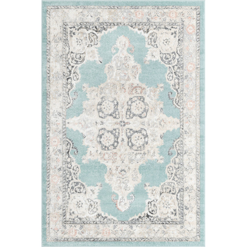 Tapis traditionnel bleu clair, Rectangle 6 pi x 9 pi