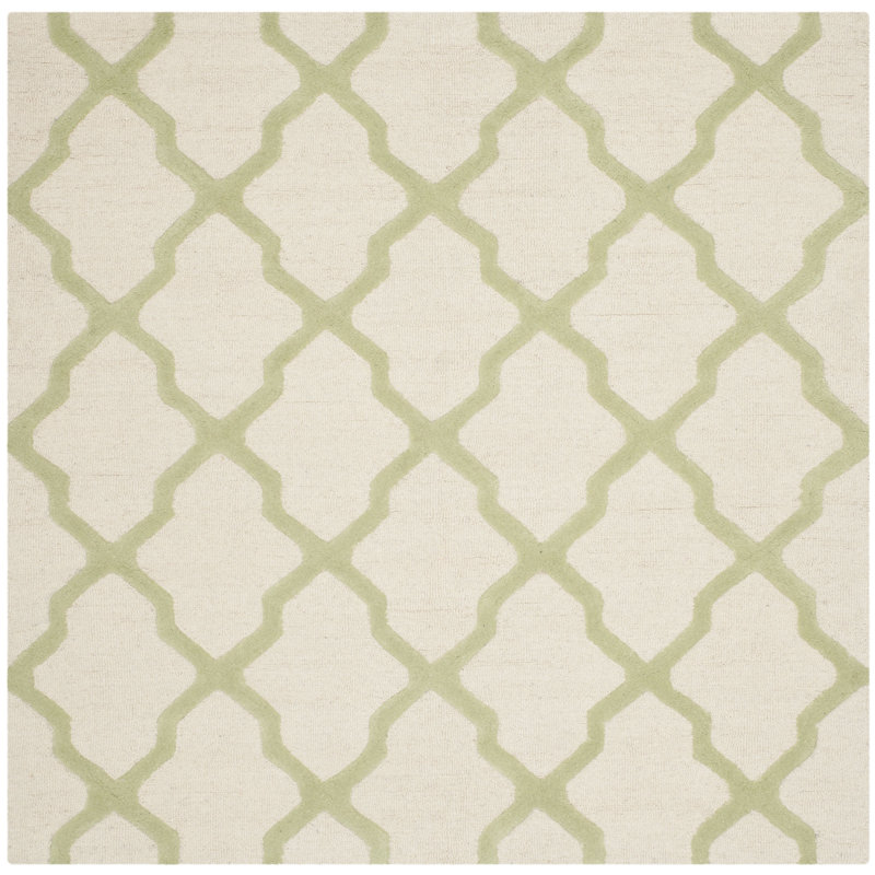 Cannen Hand Tufted Wool Geometric Rug, Square 6', Ivory/Light Green