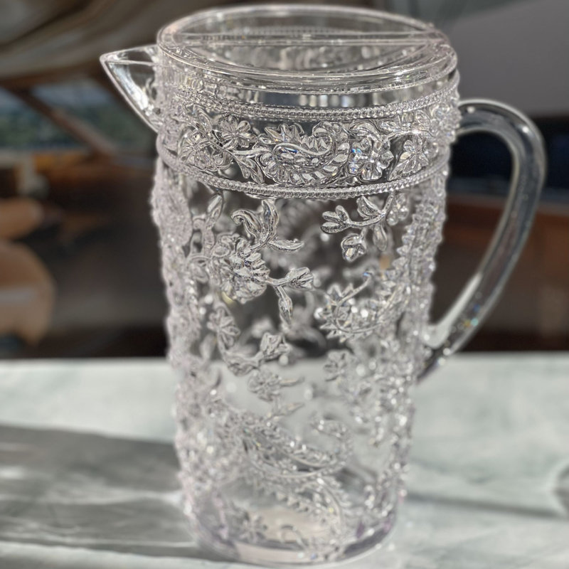 Pichet à eau 2,5 pintes avec couvercle - plastique incassable sans BPA, motif cachemire pour jus / eau