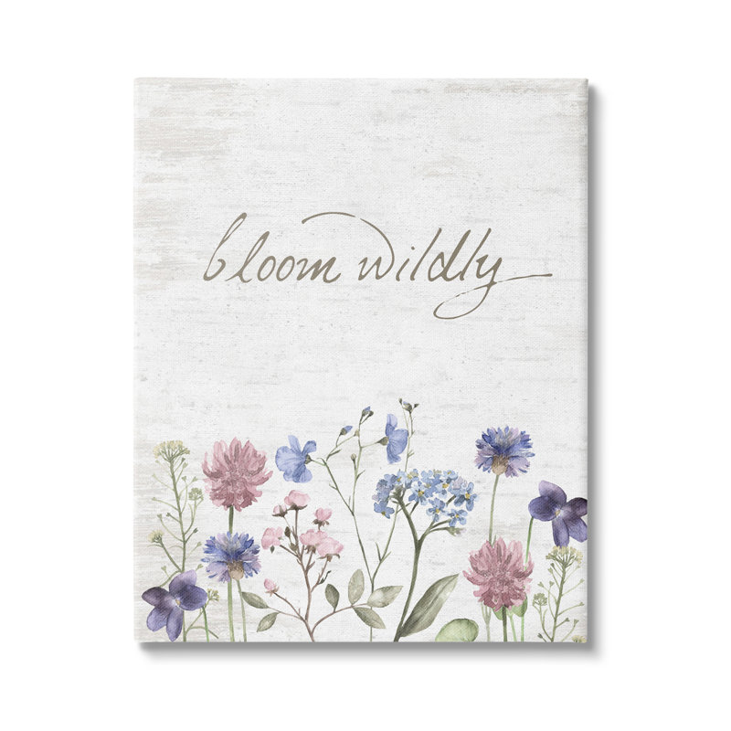 «Bloom Wildly» par lettrage et doublure - impression sur toile tendue, H 20 po x l 16 po x P 1,5 po