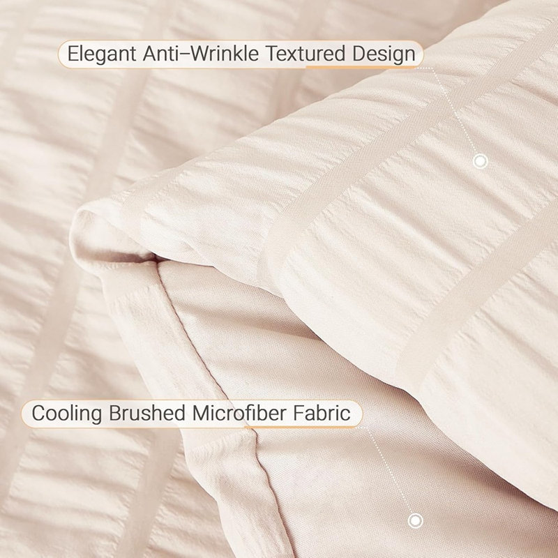 Ensemble d'édredon grand beige en seersucker 7 pièces dans un sac de luxe avec édredon toutes saisons, draps, taies d'oreiller et taies décoratives