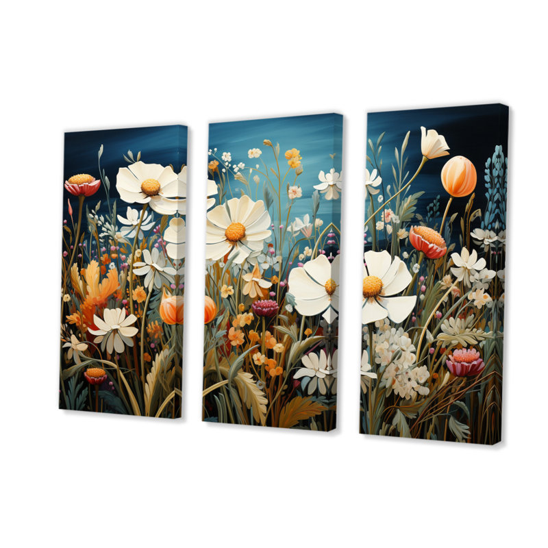 Symphonie florale blanche sur toile 3 pièces, H 40 po x l 60 po x P 1 po