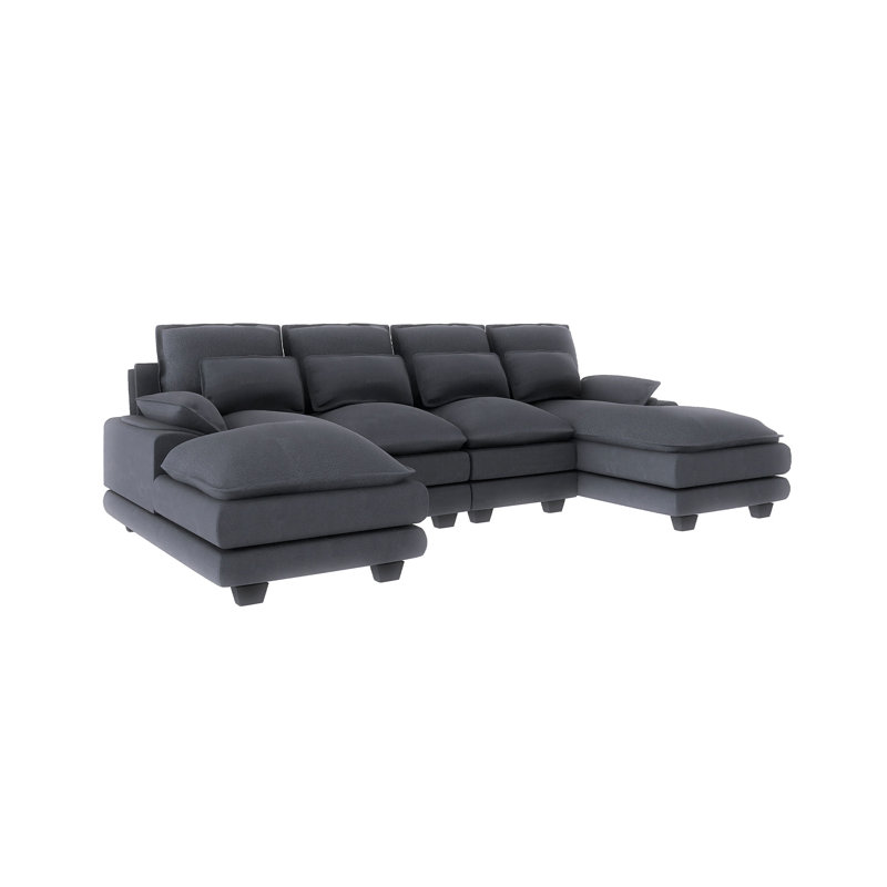 Canapé modulaire rembourré symétrique à 6 places 109,8 po x 55,9 po avec coussins de taille 109,8 po x 55,9 po, Velours gris