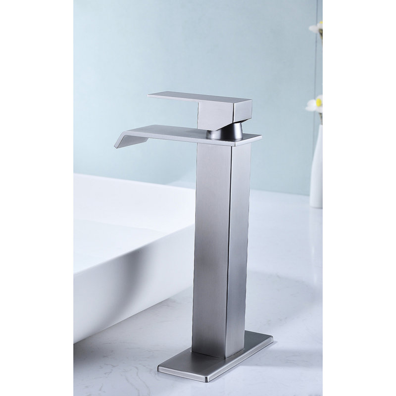 Waterfall Spout Single Handle Bathroom Sink Faucet, Brushed Nickel