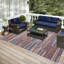 Tapis bleu / brun / gris abstrait tissé à la machine-1986119151