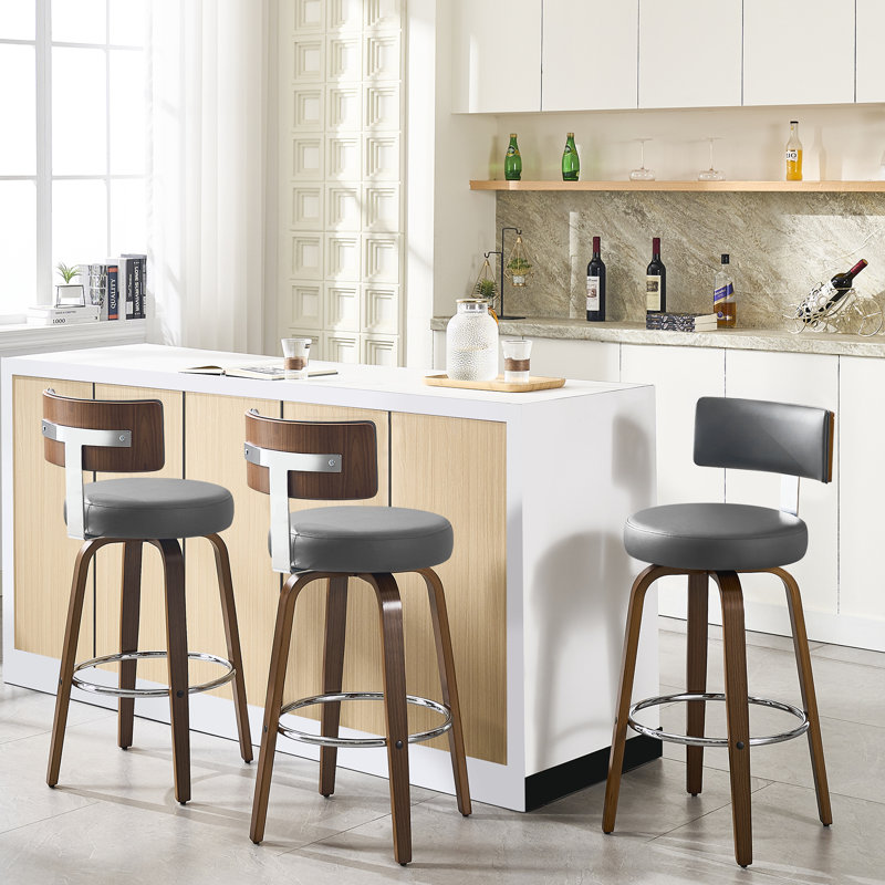 Swivel Upholstered Counter & Bar Stool, Gray, Bar Stool (29" Seat Height)