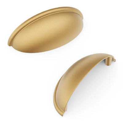 Heritage Designs Collins Cup Pull - 3" Centre to Centre Cabinet Pull Brushed Brass - Transitional Hardware for Drawers & Cabinets