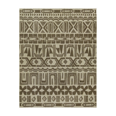 Reyn Spooner Kappa Havana Brown/Beige Hawaiian Totum Patterned Flatweave Indoor/Outdoor Area Rug