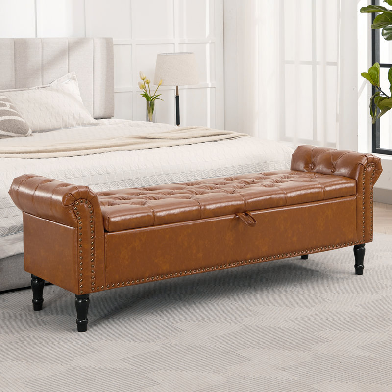 Faux Leather Leather Storage Bench For Bedroom Charlton Home® 67