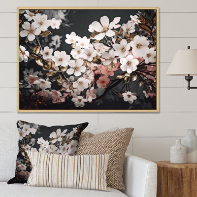 Branche avec fleurs de cerisier roses et blanches sur toile