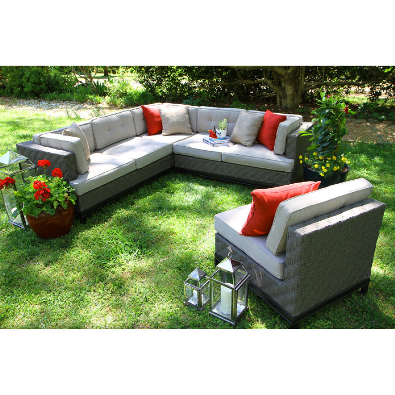 Jamarion 196 " W L-Shaped Wicker Patio Sectional with Cushions