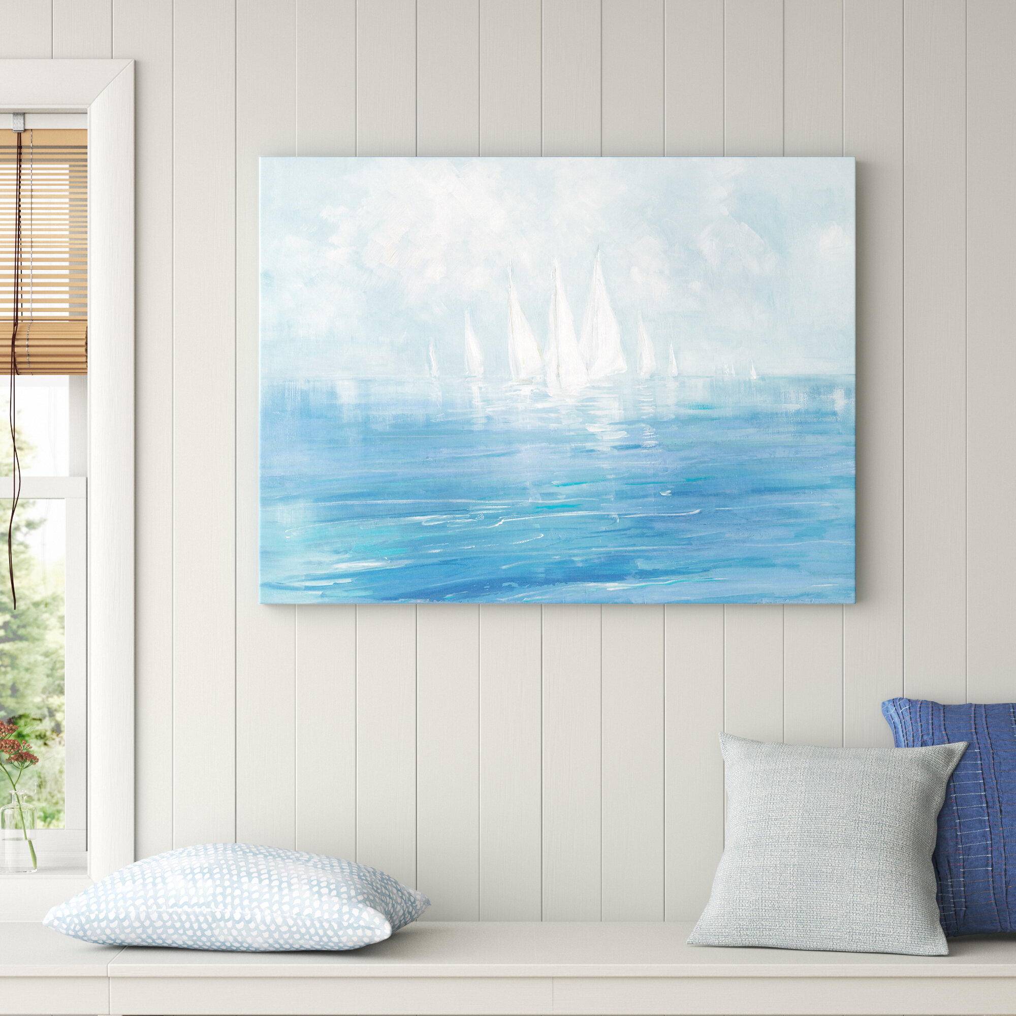 Bliss Beach 10 inch diamater circle Original Coastal Inspired Painting on  Canvas with painted sides