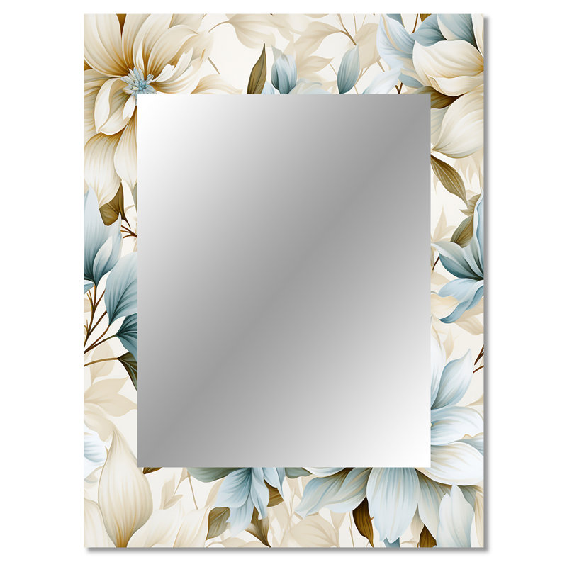 Cerabino Mandalas blanc, motif de chrysanthème bohème - miroir unique floral, grand miroir mural floral, impression d'art en métal