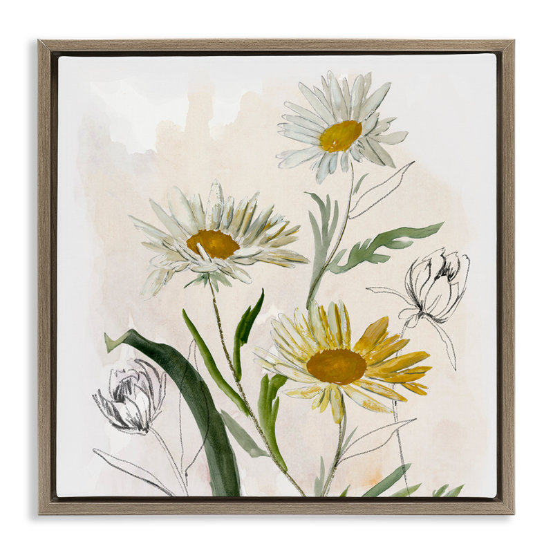 Pure Simplicity Daisies Floating Frame, design by Jacob Q, 25" H x 25" W, Montalcino Elm Floater Frame