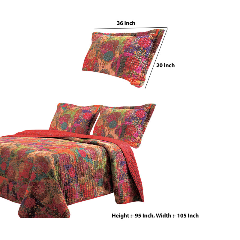 King Multicolor Microfiber Reversible Quilt Set with Shams