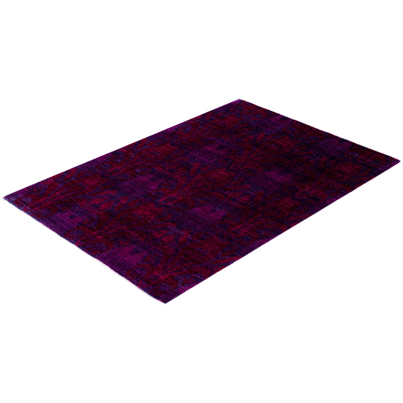 Overdyed Hand-Knotted Wool Modern-Contemporary Purple Area Rug 4' 1" x 5' 10"