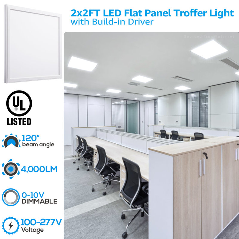 Éclairage à DEL plat 2 x 2 pi Daylight, 100 à 277 V, équivalent 300 W, plafonnier intégré, gradation de 0 à 10 V, 2 pi x 2 pi