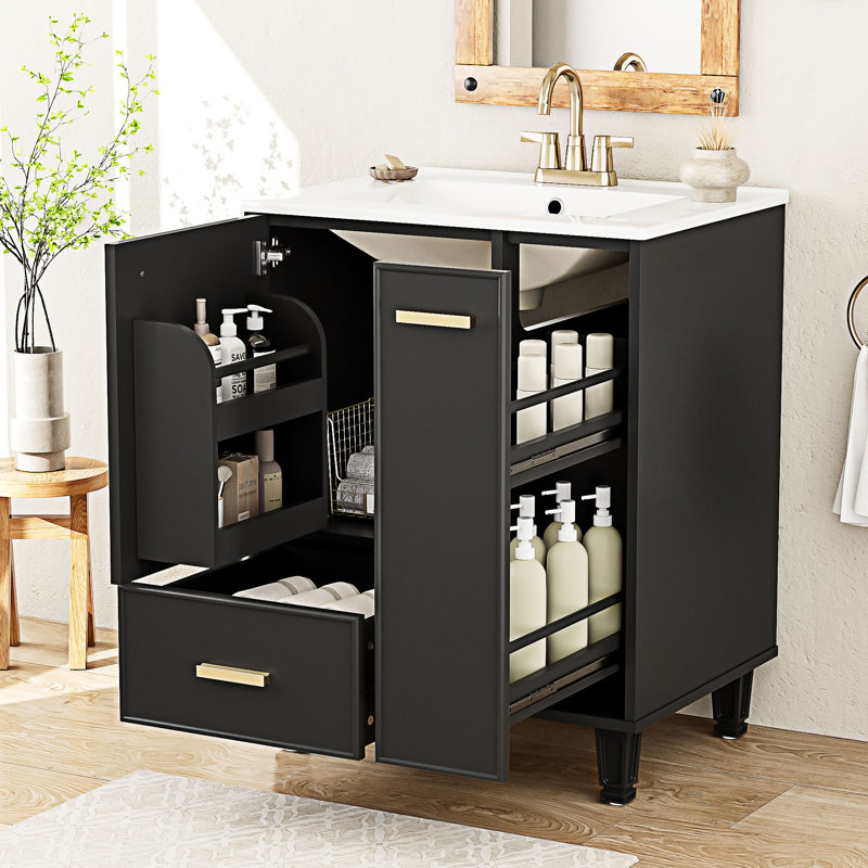 Meuble-lavabo de salle de bain avec lavabo, Noir
