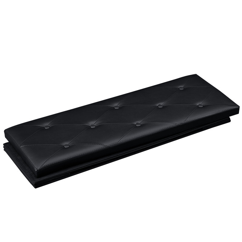 Nairne 110cm Wide Faux Leather Tufted Rectangle Solid Colour Storage Ottoman with Storage, Black