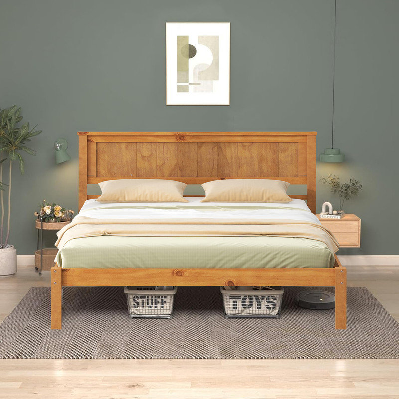  Base de lit plateforme en bois avec tête de lit Varmo, Grand lit, Chêne