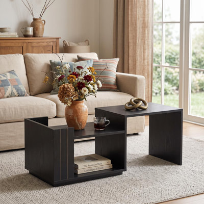Expandable Walnut Coffee Table Hidden Storage, Modern Sofa Center Table, Black