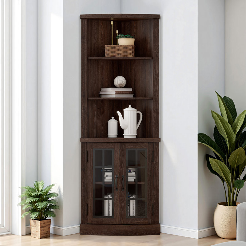 Armoney 65.3" H x 23.8" W 5 Tier Corner Storage Bookcase, Espresso, Espresso