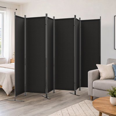 Paravent à 6 panneaux, paravent mural noir avec tissu en polyester imperméable opaque et structure en acier renforcé Q195, cloison portable pliable pour la chambre de bureau à domicile