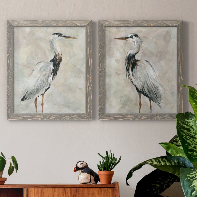 Crane at Dusk I - ensemble de 2 reproductions, H 24 po x l 36 po, Toile encadrée, Gris