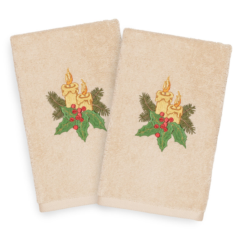 Débarbouillette de Noël en coton turc brodée de bougies de Noël, Sable