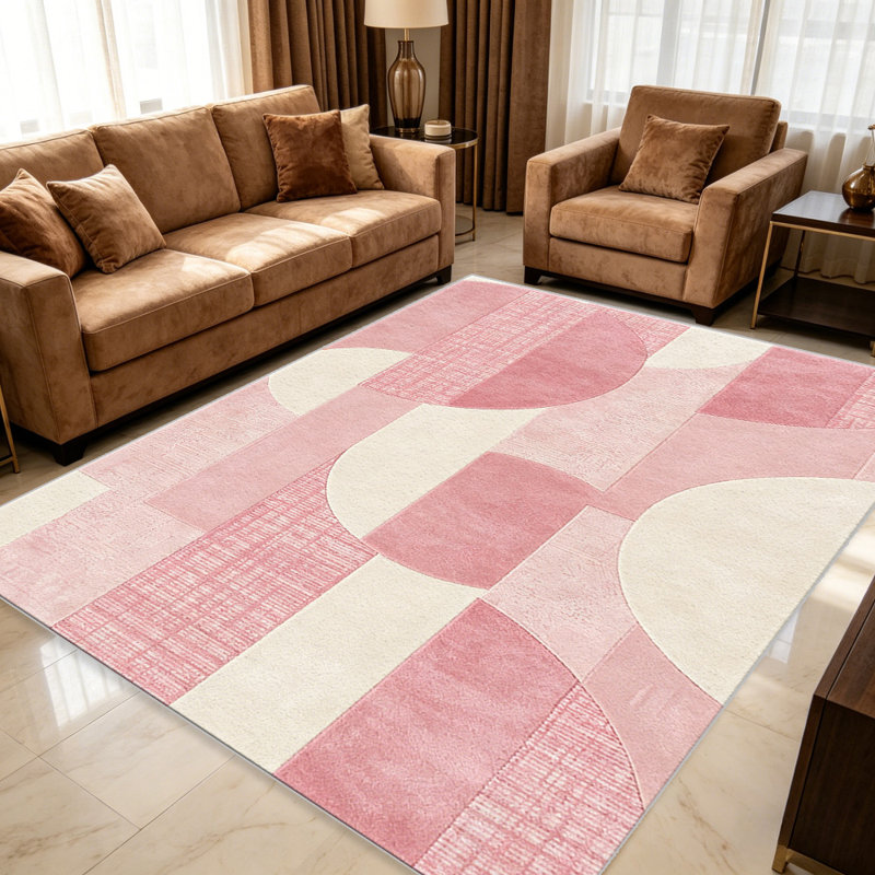 Rose Geo Block   area rugs for Living Room, Soft and Comfortable, Suitable for all seasons, easy to maintain, machine washable Indoor floor mat, Under Table Farmhouse suitable for Bedroom, Dining Room, Study,  Balcony, Home Decor Patio
