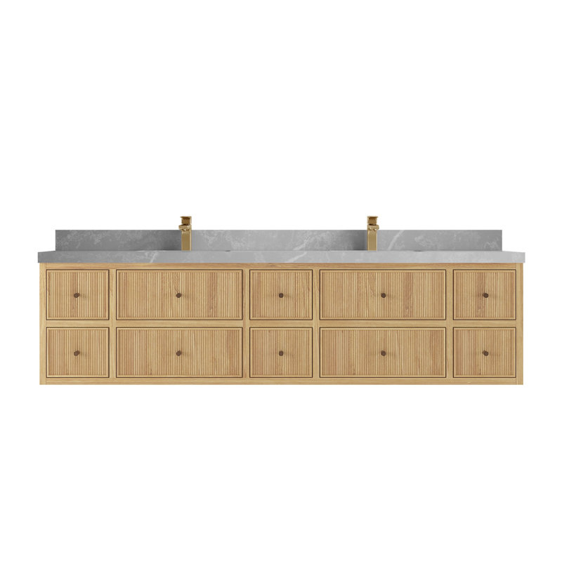 Teck flottant uni de 84 po Sonoma X P 22 po De meuble-lavabo double D Quartz, Gris perle