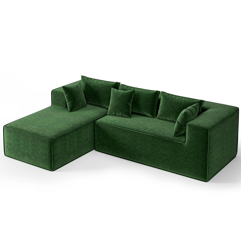 Canapé d'angle modulaire 2 pièces, canapé en chenille en forme de L avec méridienne pour salon, Green Polyester