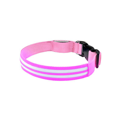 Illuminated Fiber Optic LED Dog Collar USB Rechargeable, 15.75-18.9 inches, Pink
