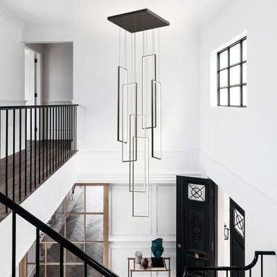 6 - Light Unique Rectangle LED Dimmable Pendant Long Staircase Chandelier