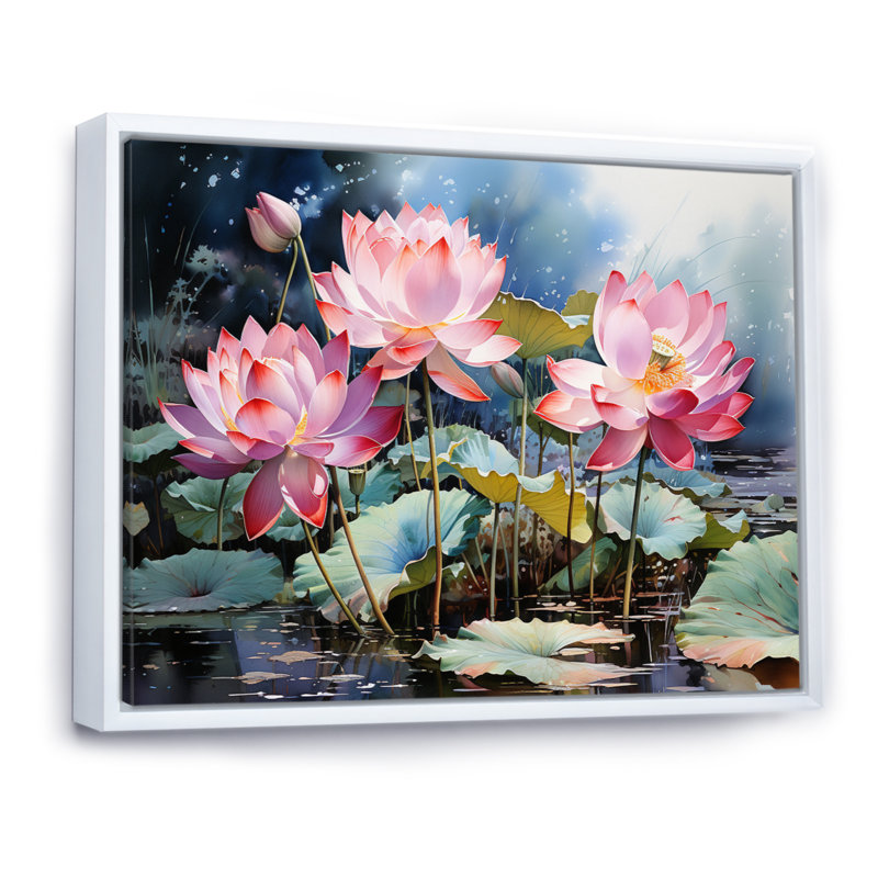 «Makovsky China Art Lotus Pond I», reproduction, H 34 po x l 44 po x P 1,5 po, Cadre flottant blanc