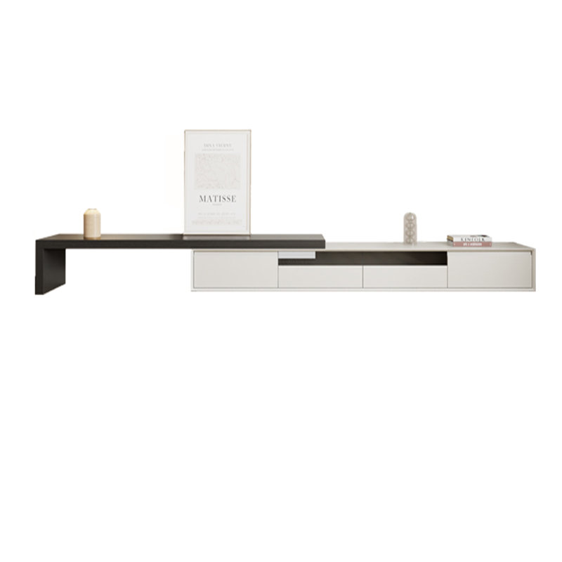 Meuble télé en bois massif Simple Style, 86.61", Noir / blanc