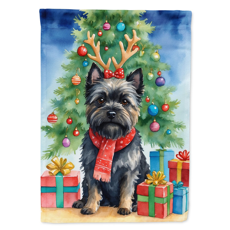 Drapeau de Noël renne de jardin, Terrier Cairn noir