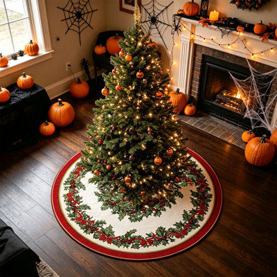 Décorations de Noël rondes Base de tapis de fête festive en polyester imprimé Tapis décoratif pour la maison