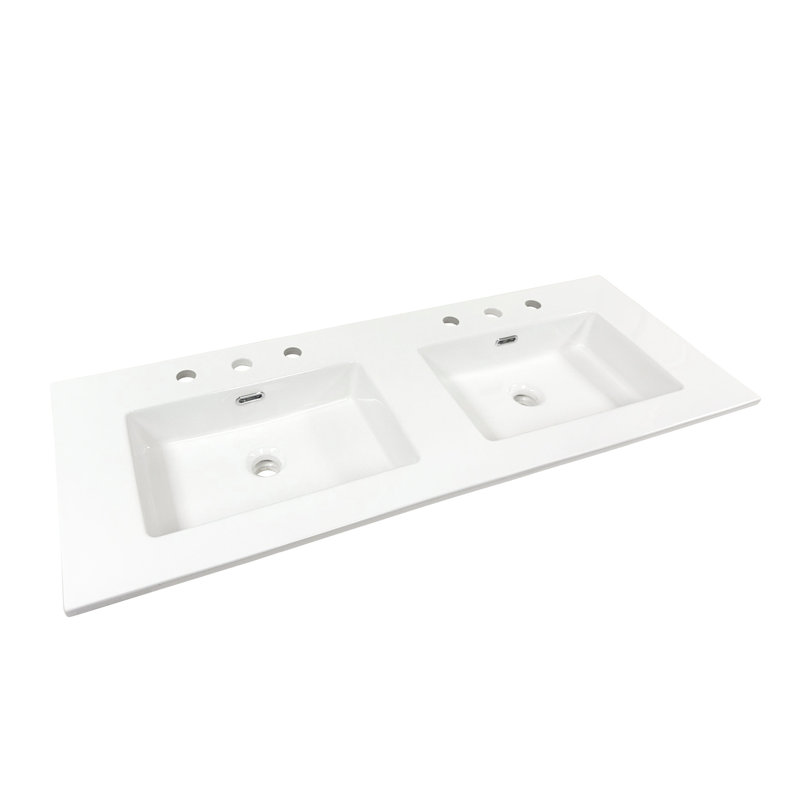 Plateau de lavabo double en céramique 48 po avec trous de robinet à 3 trous