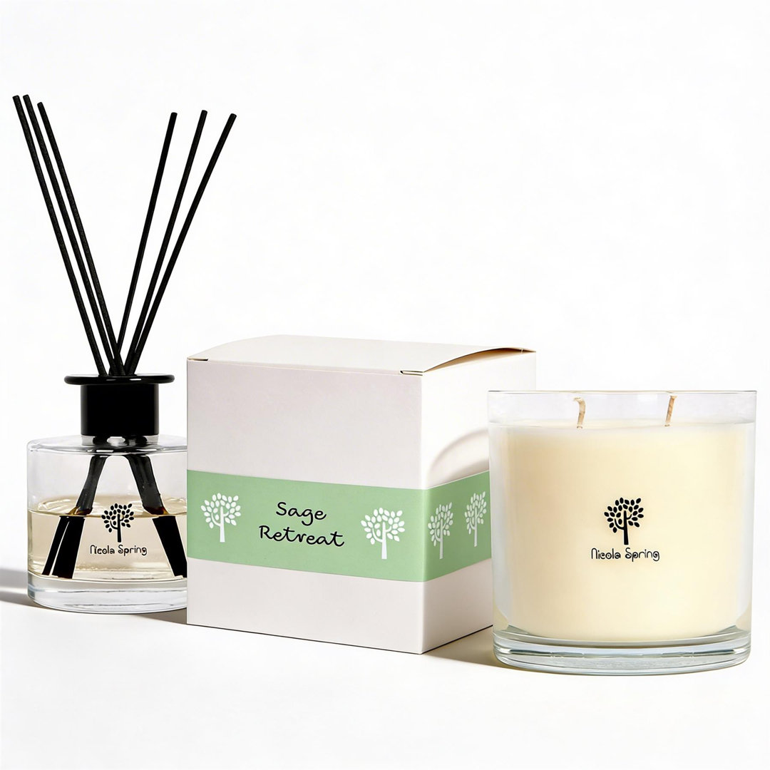 Nicola Spring Sage Retreat Candle & Diffuser Set - 400g Jar & 200ml Diffuser