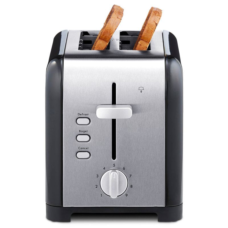 Kenmore 2 Slice Toaster, Stainless Steel, Extra Wide Slots, Bagel & Defrost, 9 Adjustable Browning Settings, Black