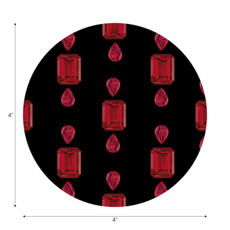 Gem Rubys Crimson Vegan Leather Round Coasters, Black