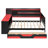 Full Size Gaming Daybed with Integrated Desk and Lights, Modern Wooden Bed Frame with 3 Storage Drawers and Built-in Charging Station, Multi-Functional Headboard Bookcase, Black+Red-1003253183-1003253182