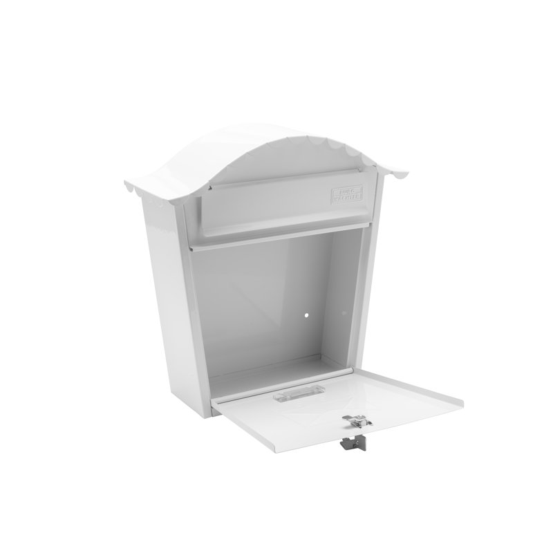 Classic Wall Mounted Galvanised Steel Lockable Weatherproof Post Box - 36x37x13cm, White