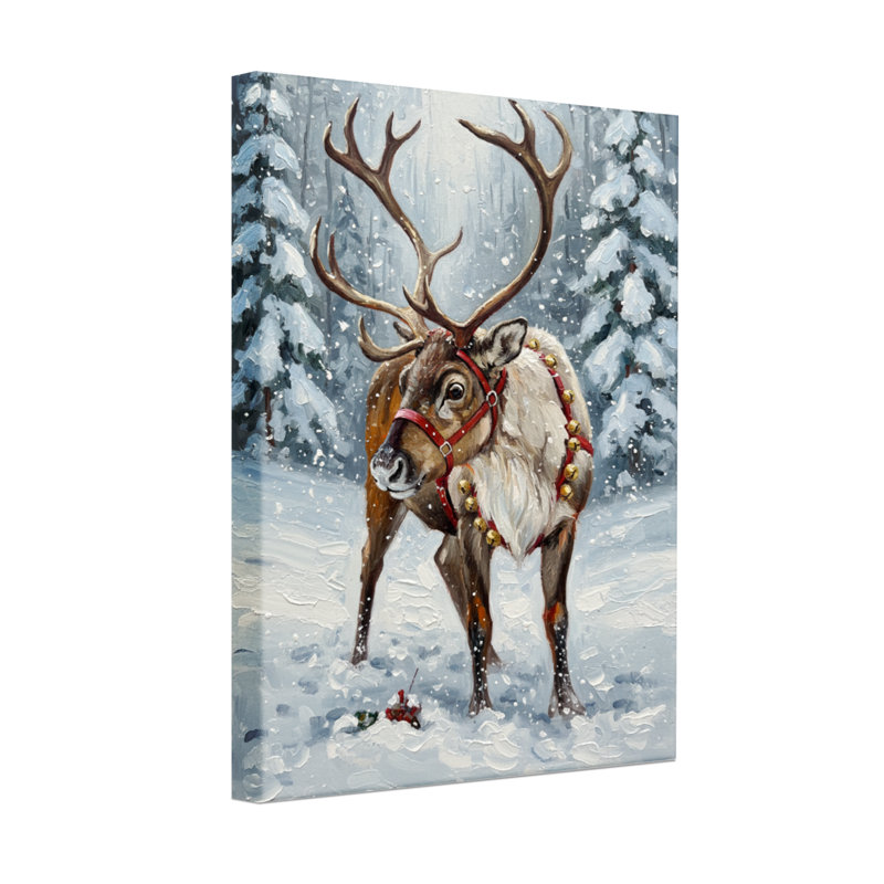 Ensemble de 3 reproductions d'art sur toile, renne de Noël dans la forêt en hiver avec neige, H 18 po x l 12 po