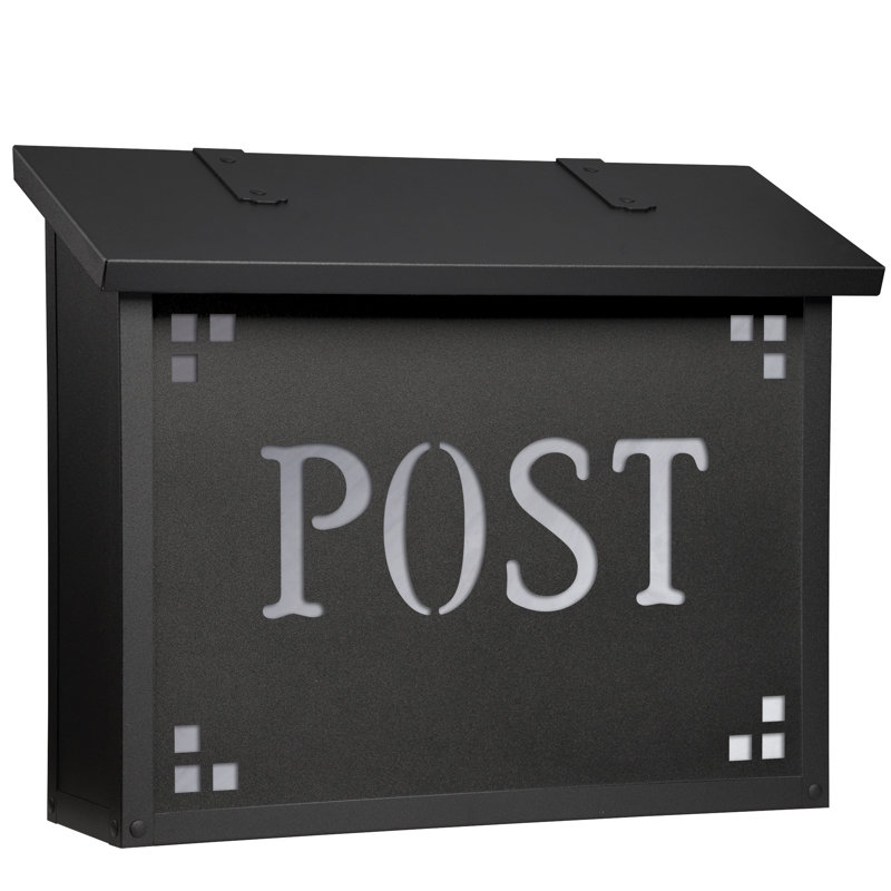 Boîte aux lettres murale en laiton 16,5 po x 13,3 po Pasadena, Noir texturé, Blanc vaporeux