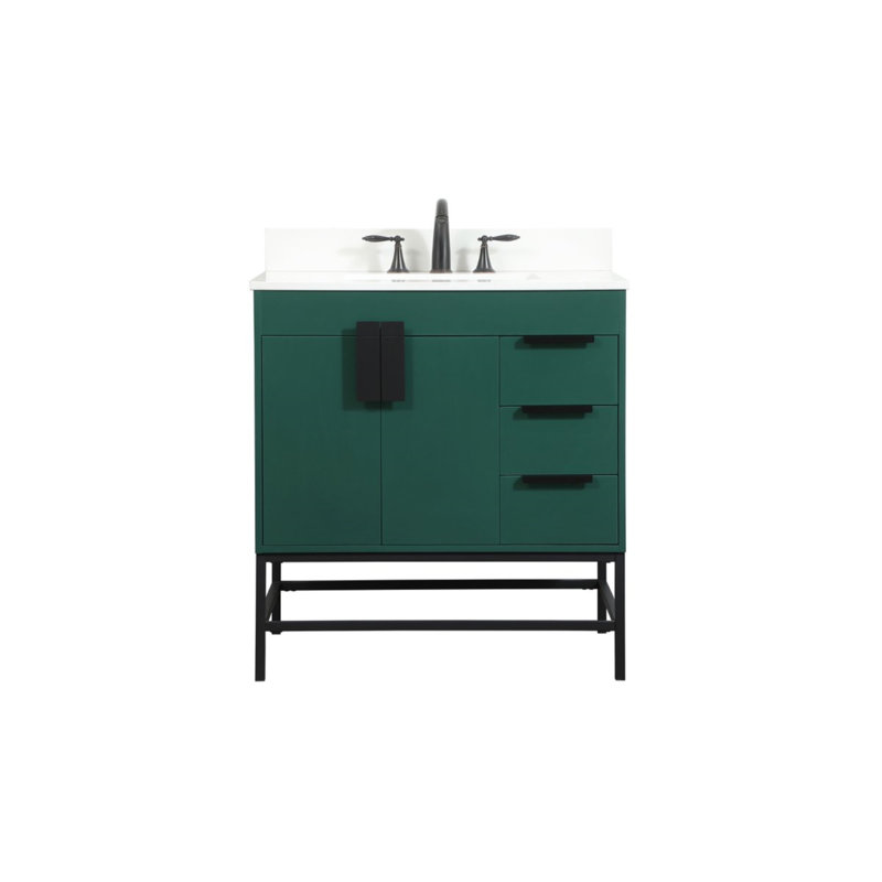 Eugene 32'' Single Bathroom Vanity with Engineered Marble Top, Green