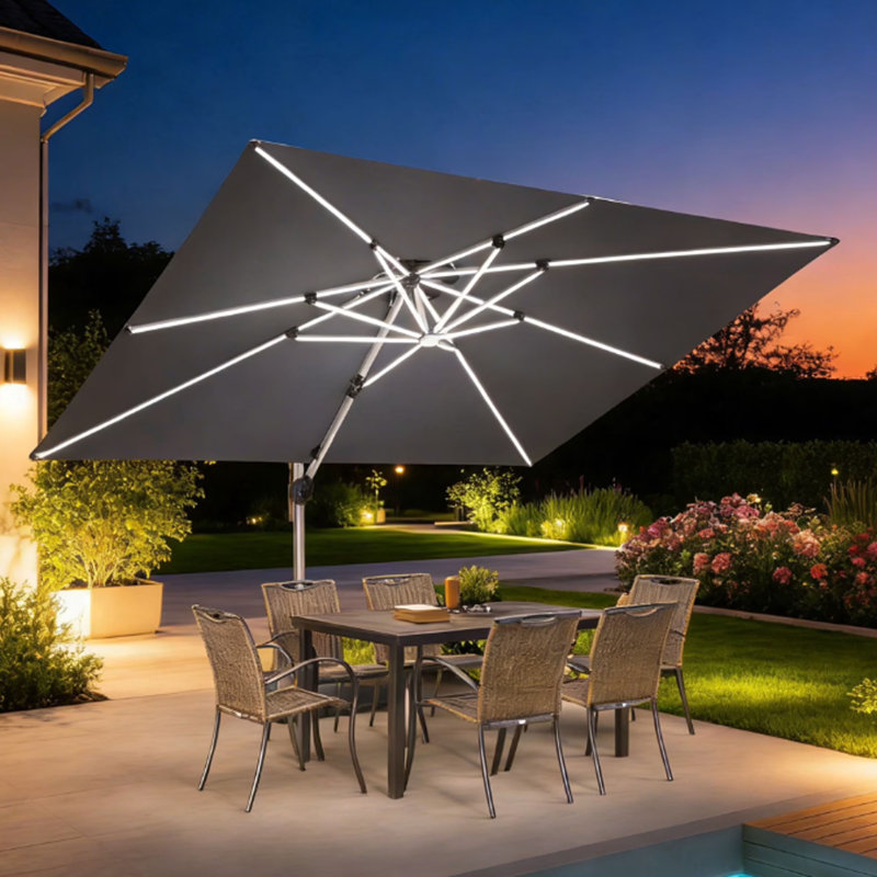 Parasol lumineux rectangulaire en porte-à-faux 9 pi x 12 pi Deluxe, Gris